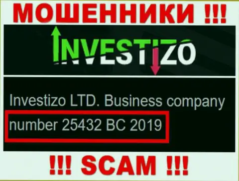 Инвестицо Лтд internet шулеров Investizo было зарегистрировано под вот этим номером: 25432 BC 2019