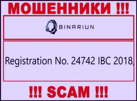 Номер регистрации конторы Binariun, которую нужно обойти стороной: 24742 IBC 2018