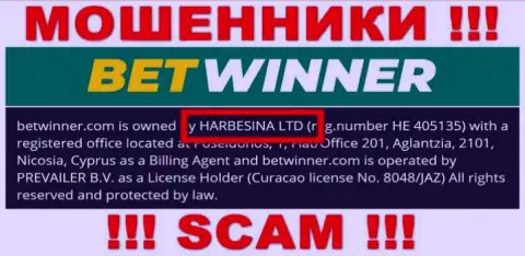 Воры БетВиннер Ком написали, что именно HARBESINA LTD владеет их разводняком
