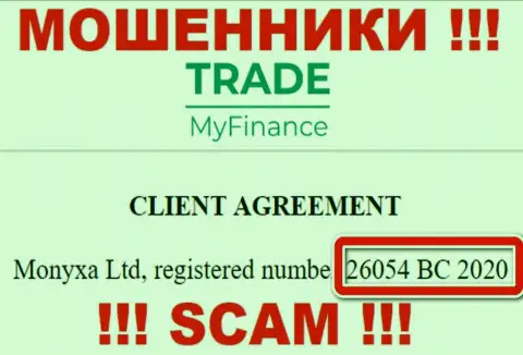 Регистрационный номер мошенников TradeMyFinance (26054 BC 2020) никак не доказывает их честность
