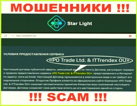 Мошенники StarLight 24 не прячут свое юр лицо - PO Trade Ltd end ITTrendex OU