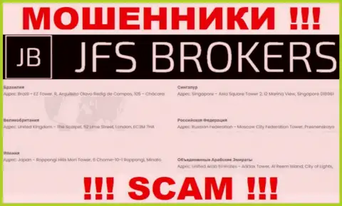 JFS Brokers у себя на сайте представили ненастоящие данные на счет адреса регистрации