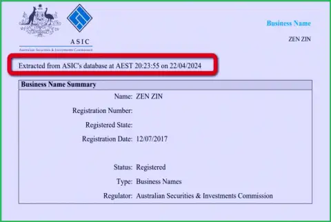 Документ, который подтверждает присутствие регистрации у организации Зиннейра Ком